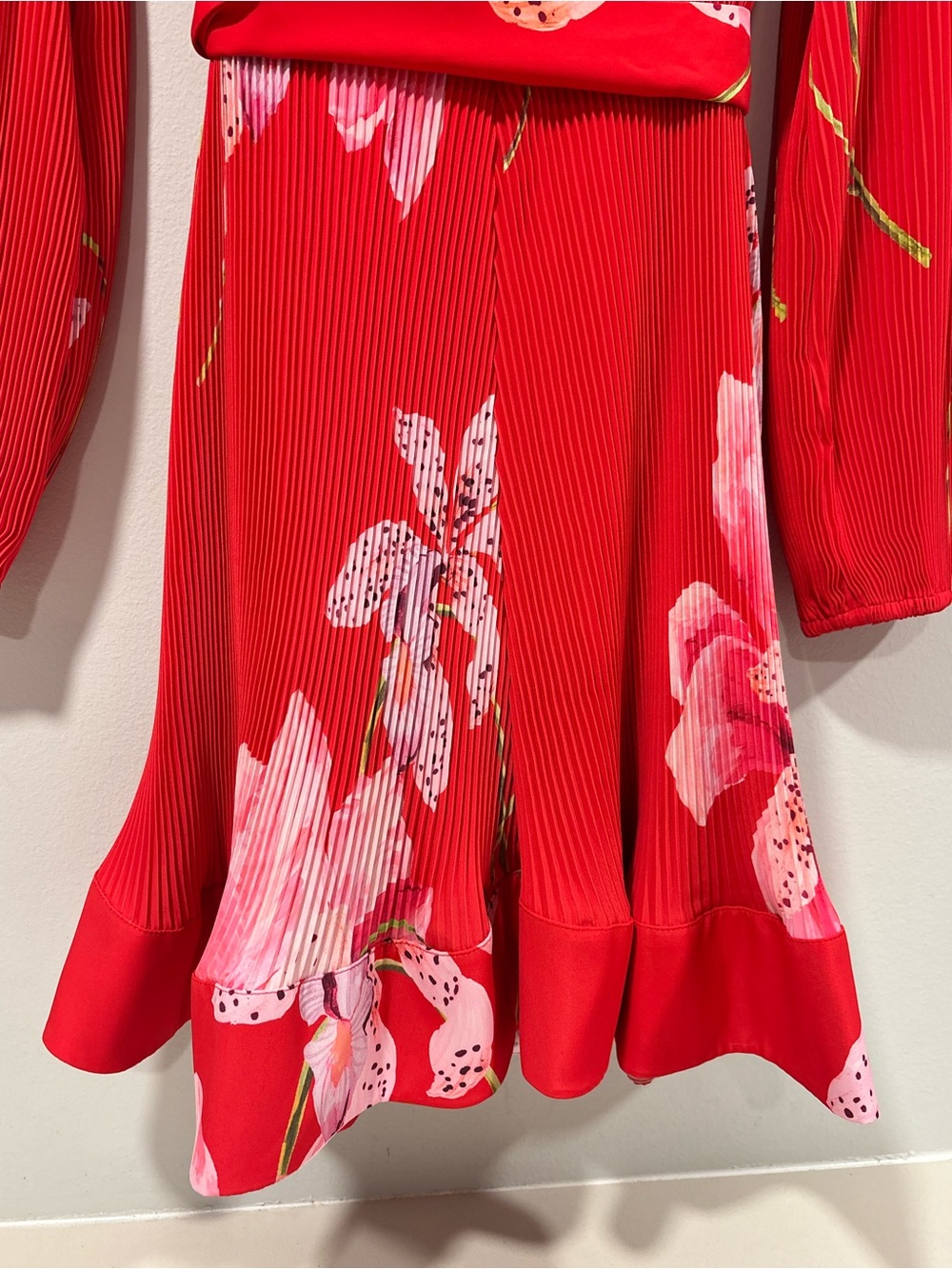 Milly Liv Pleated Floral Mini Dress NWT Red Pink Tie Waist Size 12 $450 Pleated - Picture 11 of 13